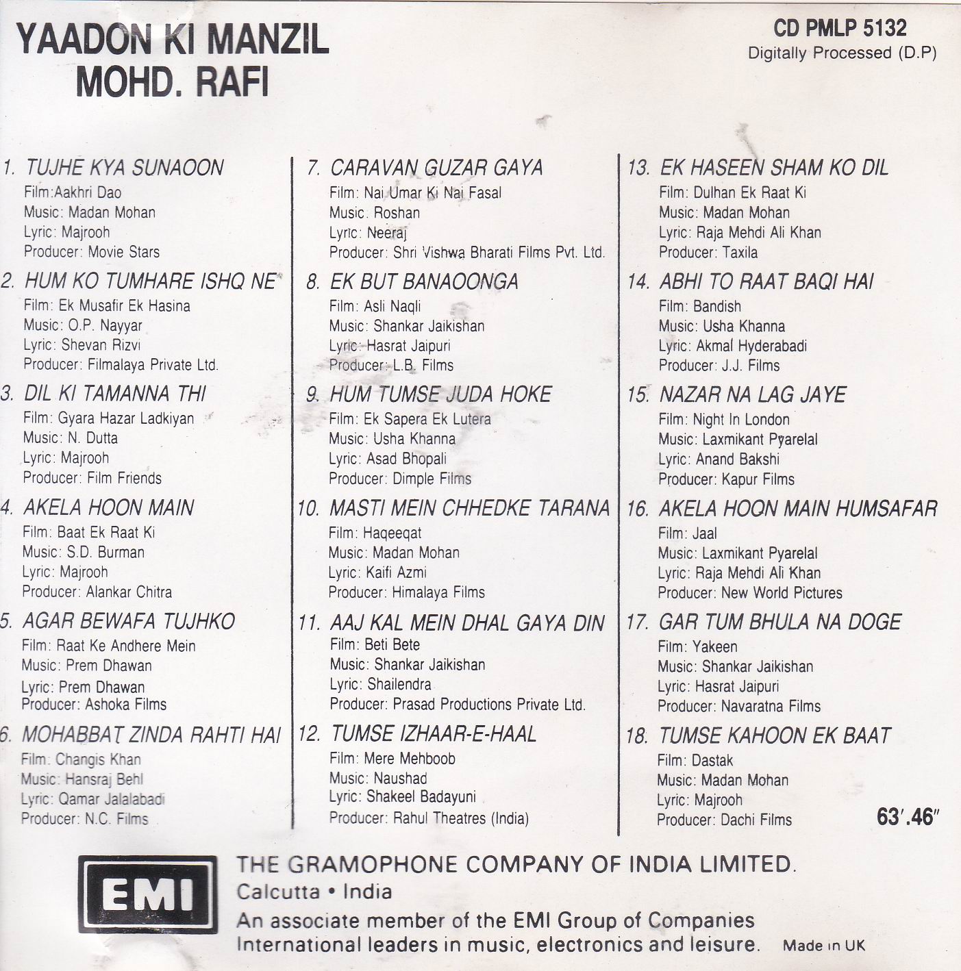 (image for) Yaadon Ki Manzil Mohammad Rafi EMI CD