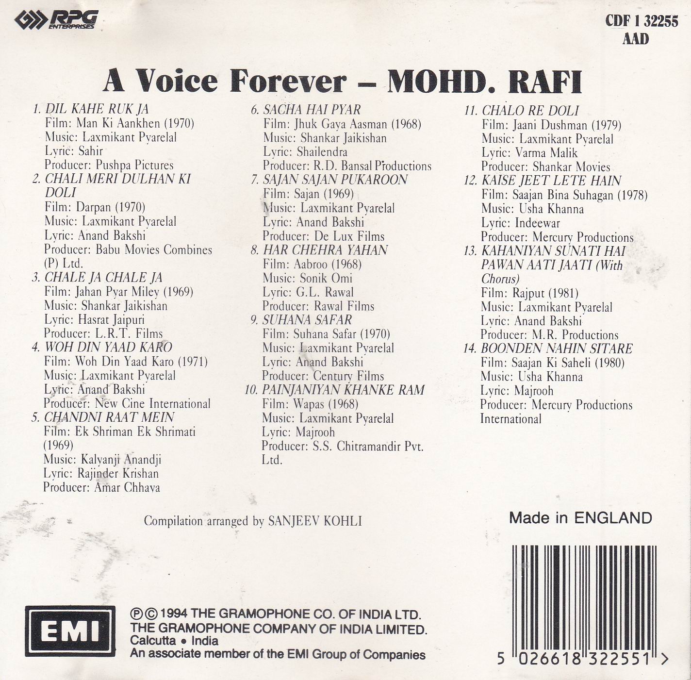 (image for) A Voice Forever Mohammad Rafi EMI CD