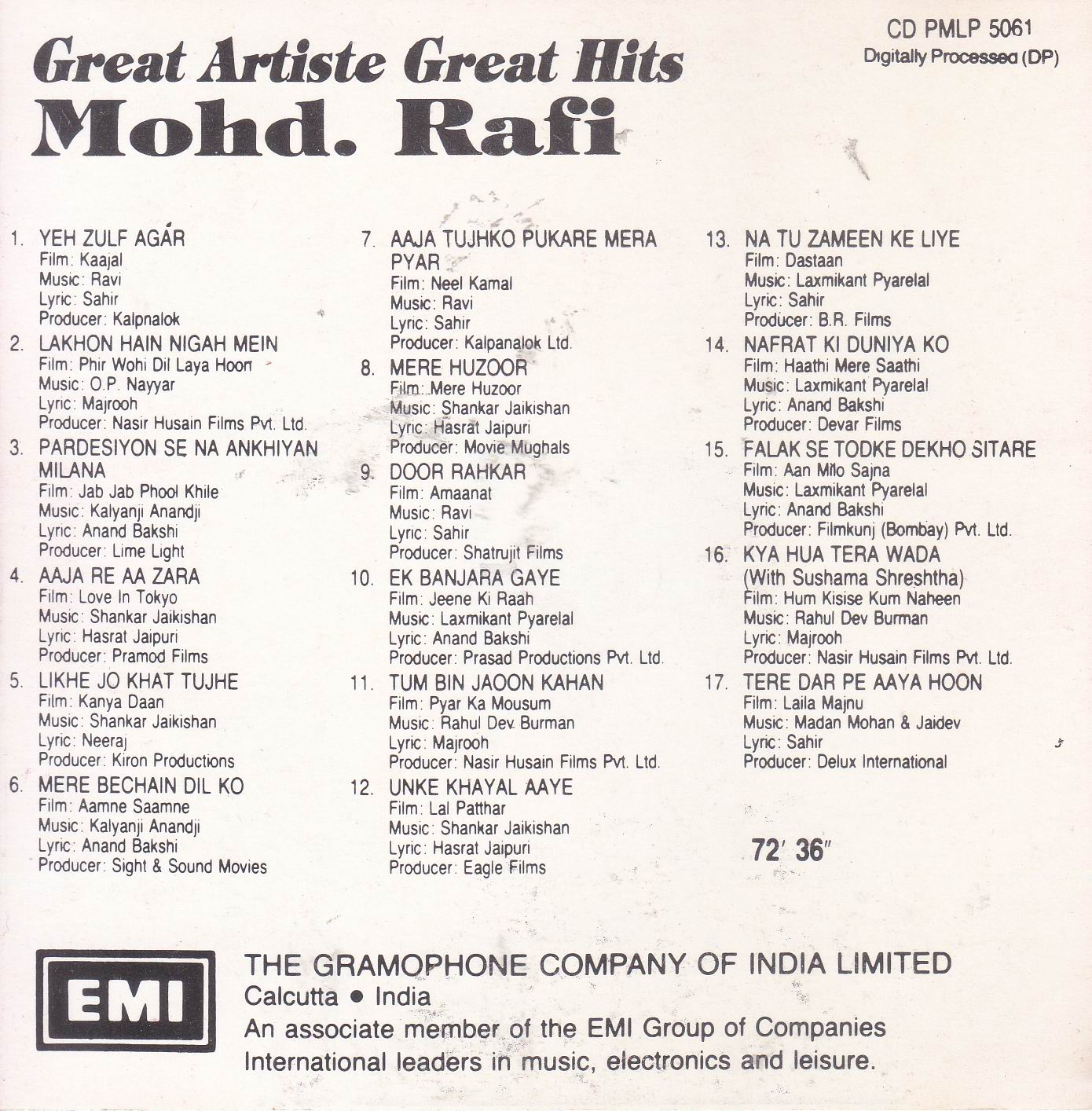 Great Artist Great Hits Mohammad Rafi EMI CD - Click Image to Close
