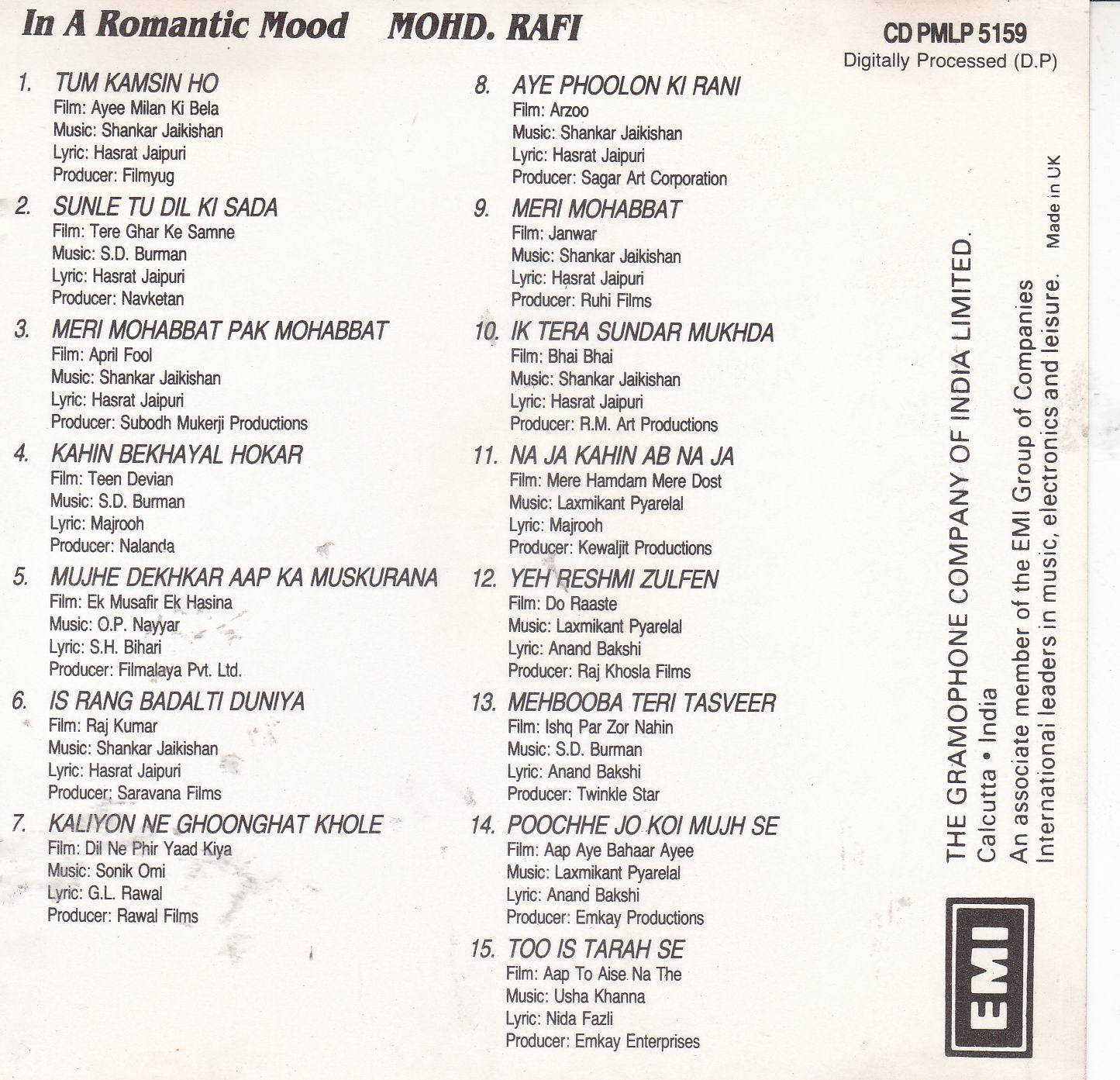 (image for) In a Romantic Mood Mohammad Rafi EMI CD