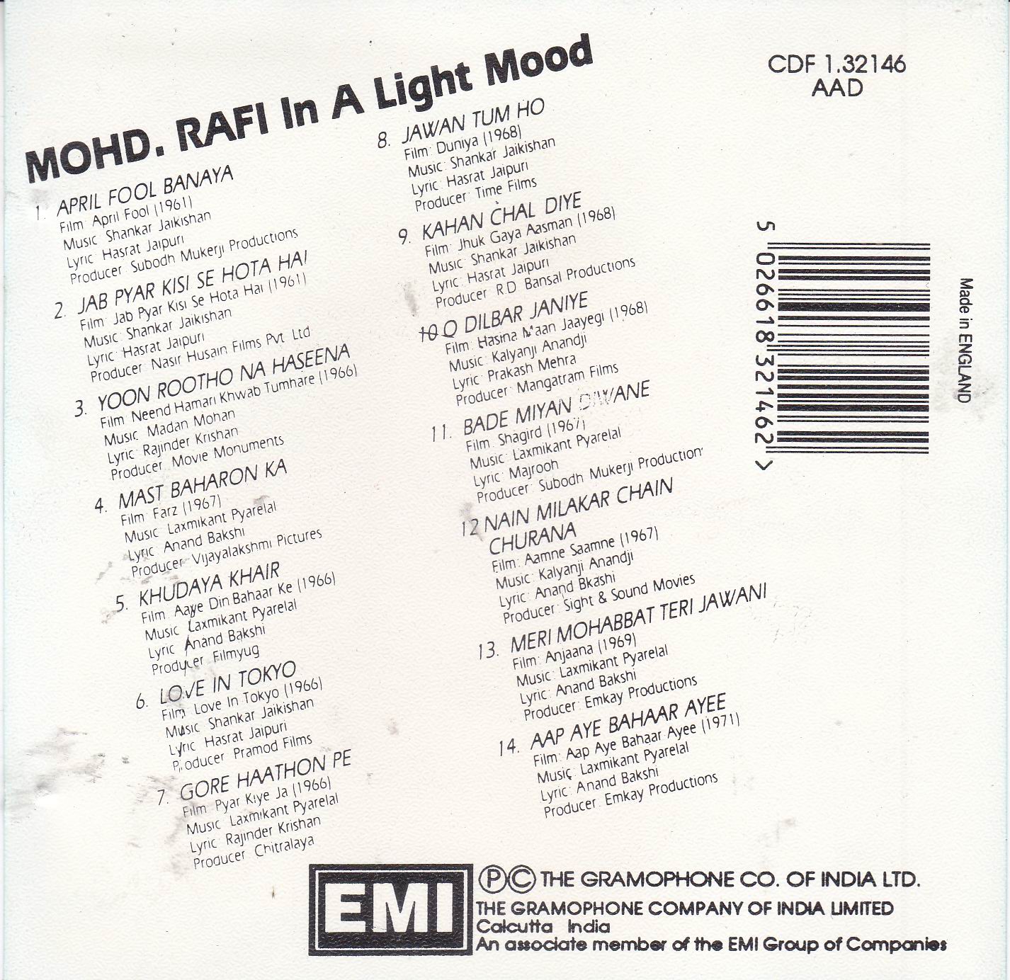 (image for) In a Light Mood Mohammad Rafi EMI CD