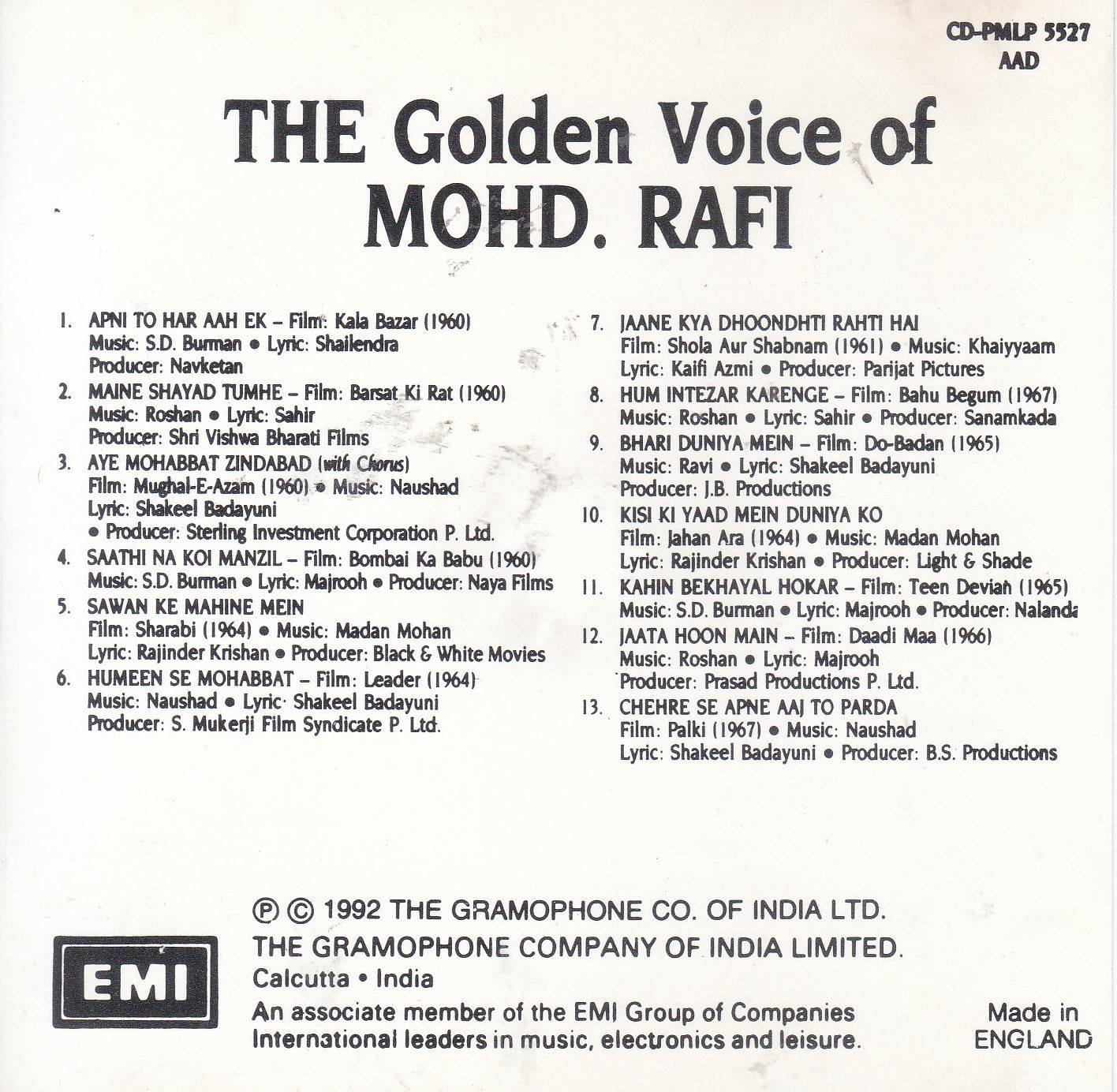(image for) The Golden Voice Of Mohammad Rafi EMI CD