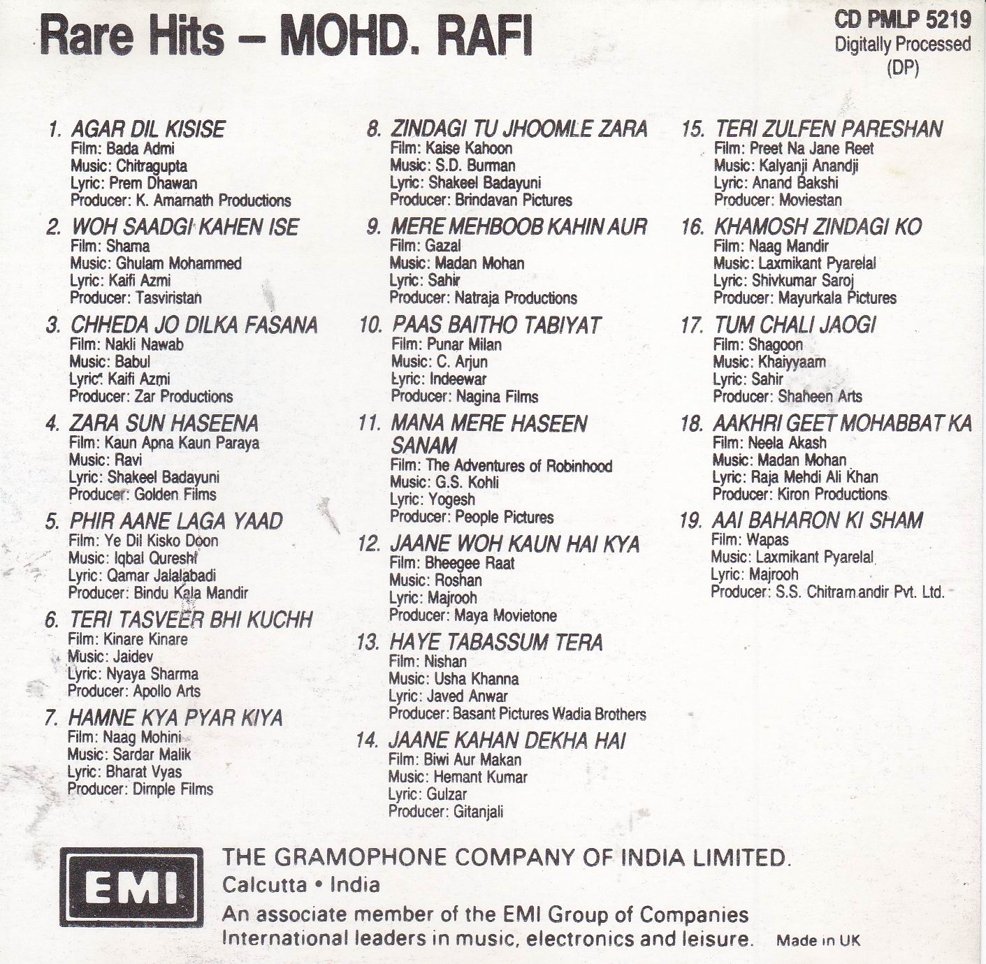 (image for) Rare Hits Mohammad Rafi EMI CD