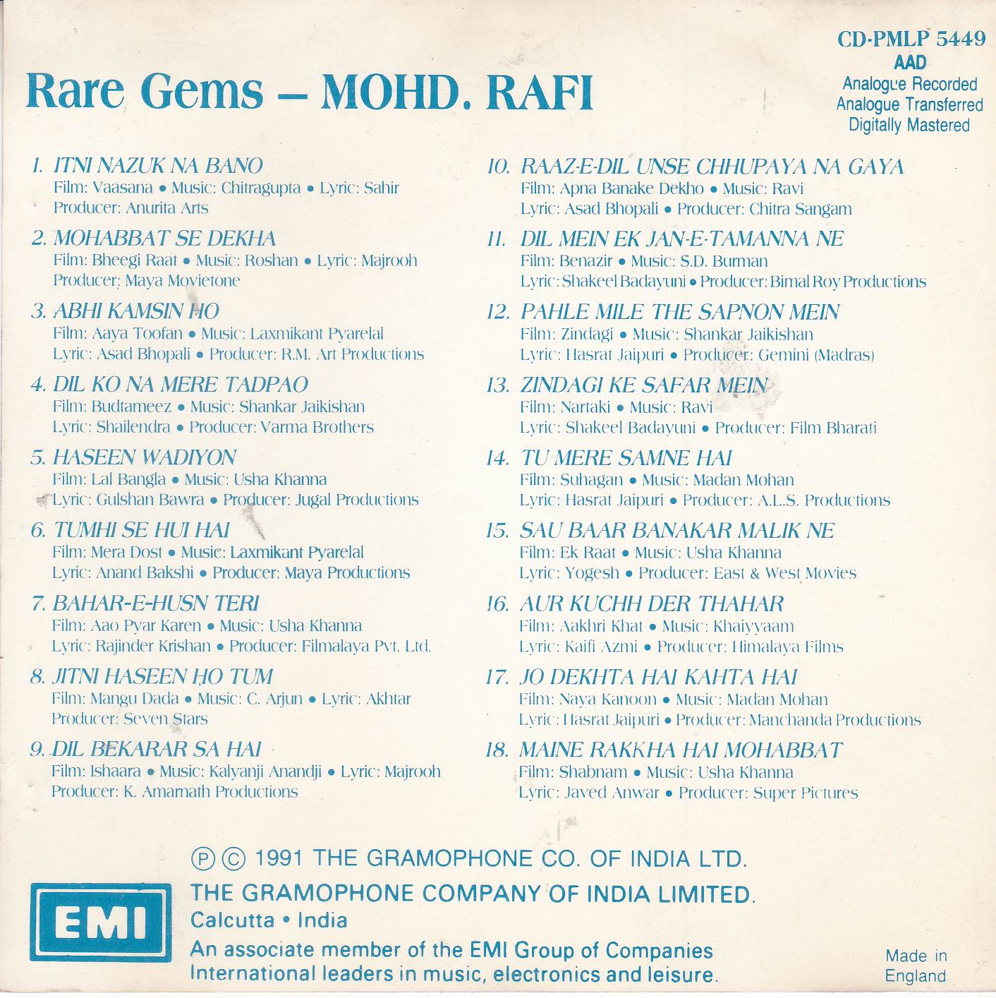 (image for) Rare Gems Mohammad Rafi EMI CD