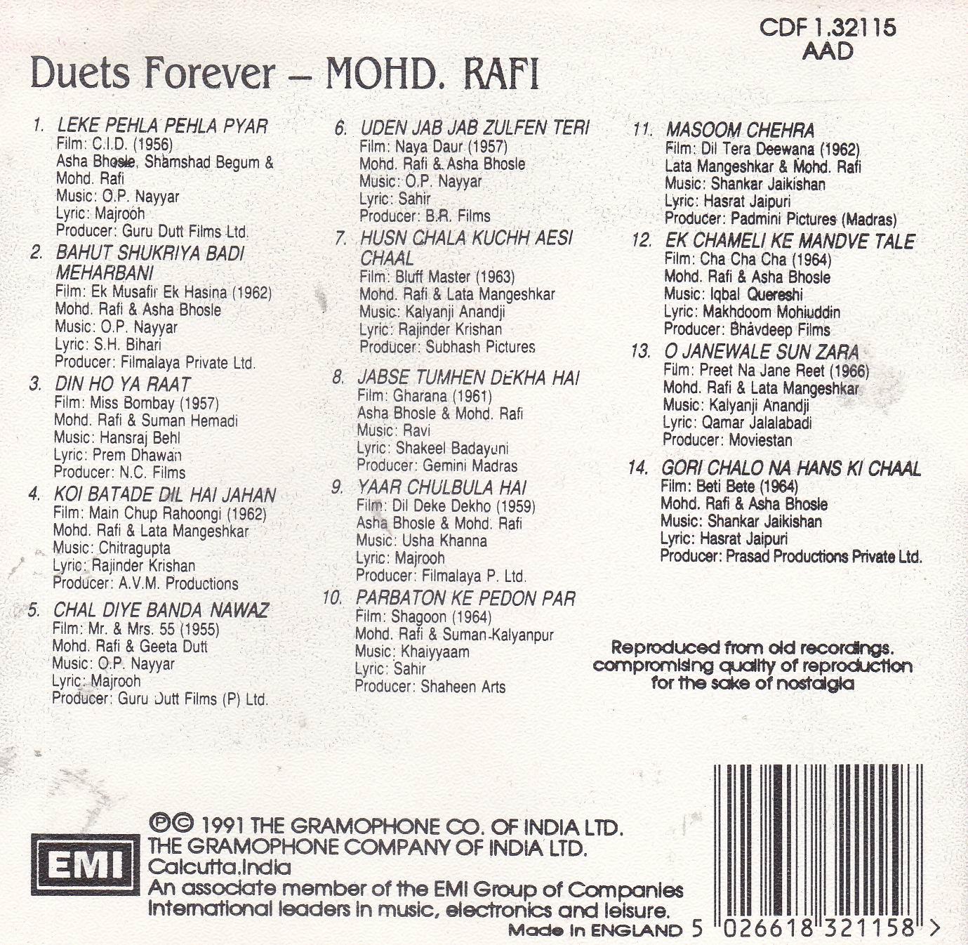 (image for) Duets Forever Mohammad Rafi EMI CD