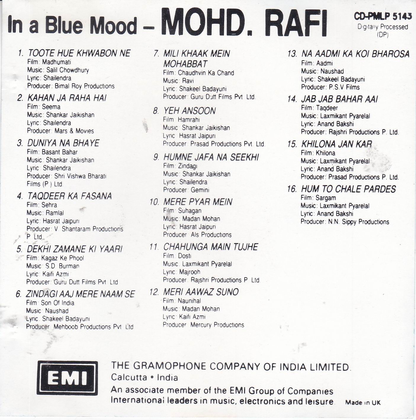 (image for) In A Blue Mood Mohammad Rafi EMI CD