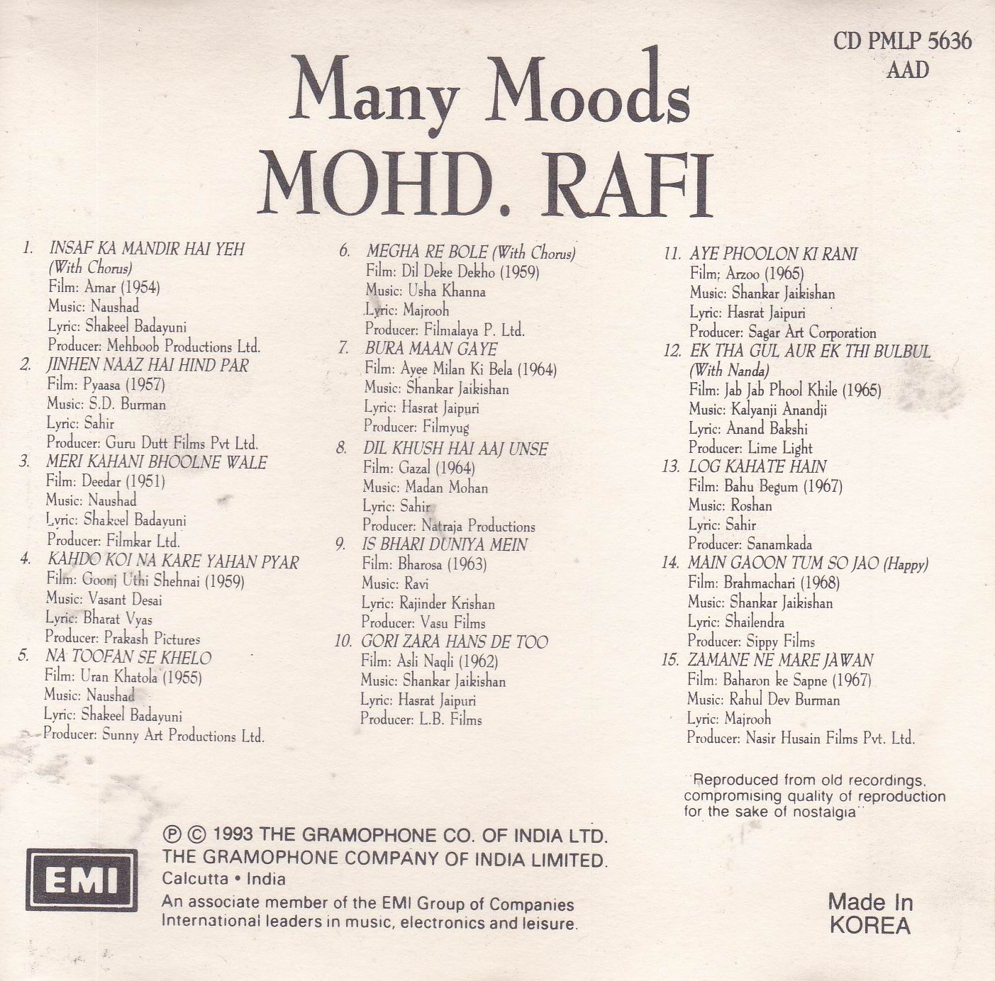 (image for) Many Moods Of Mohammad Rafi EMI CD