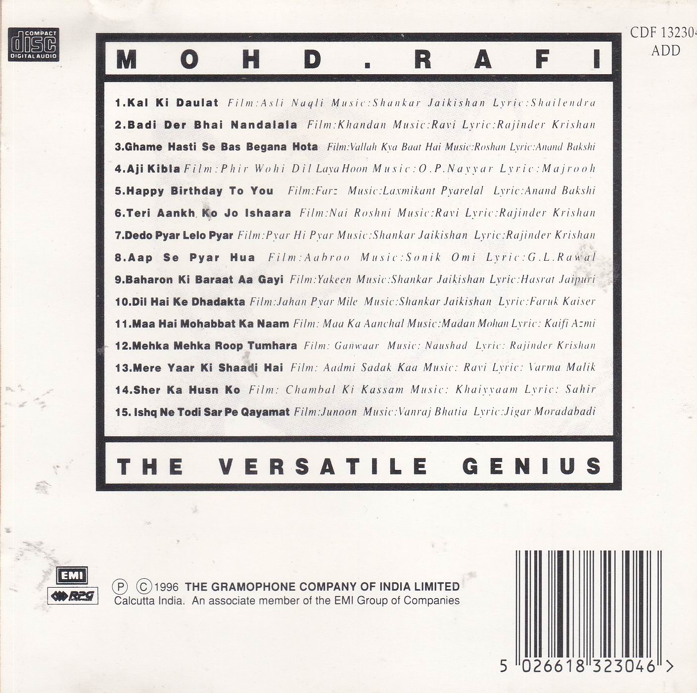 (image for) The Versatile Genius Mohammad Rafi EMI CD