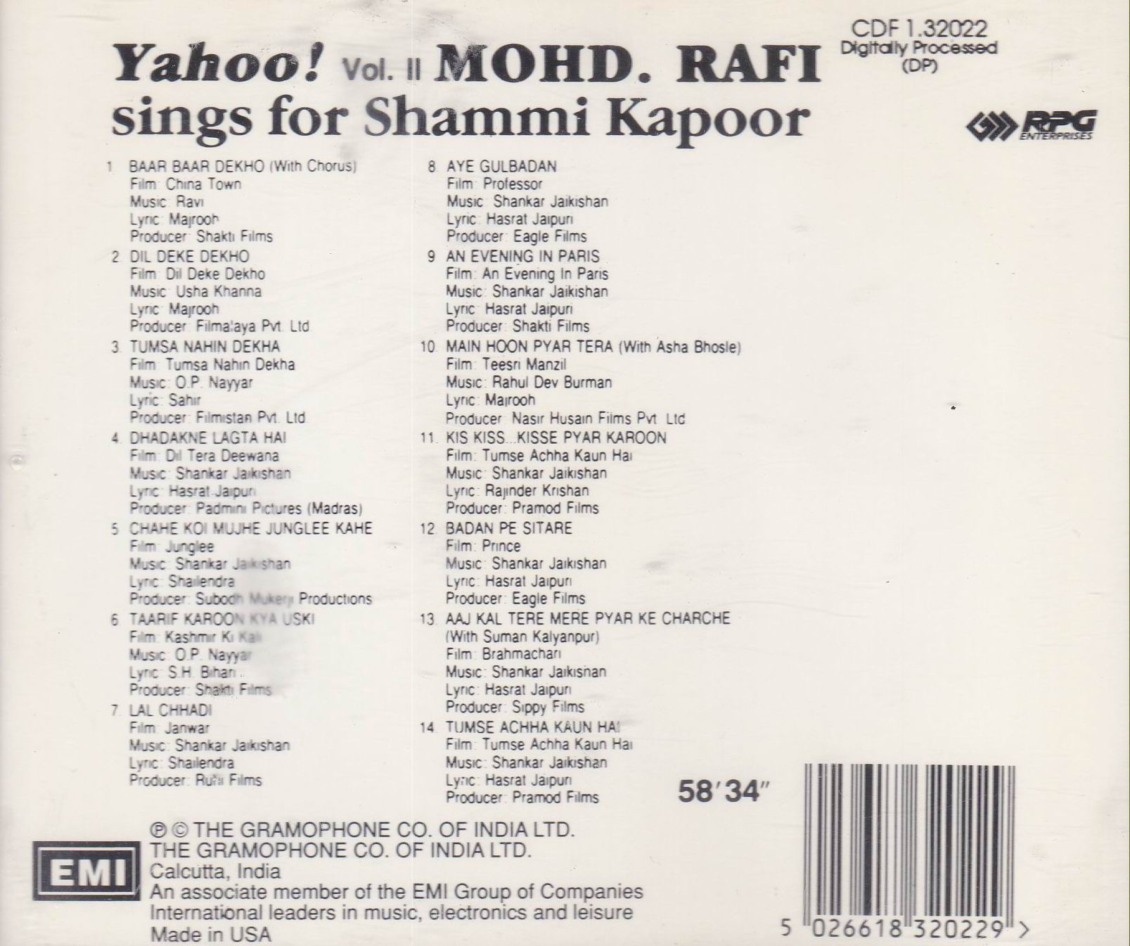 (image for) Yahoo Mohammad Rafi Sings For Shammi Kapoor EMI CD