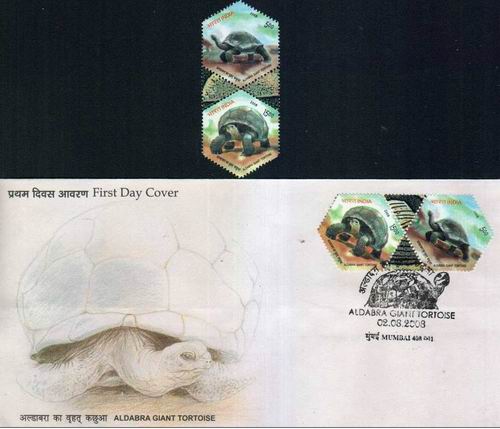(image for) India Fdc 2008 Brochure & Stamps Aldabra Giant Tortoise