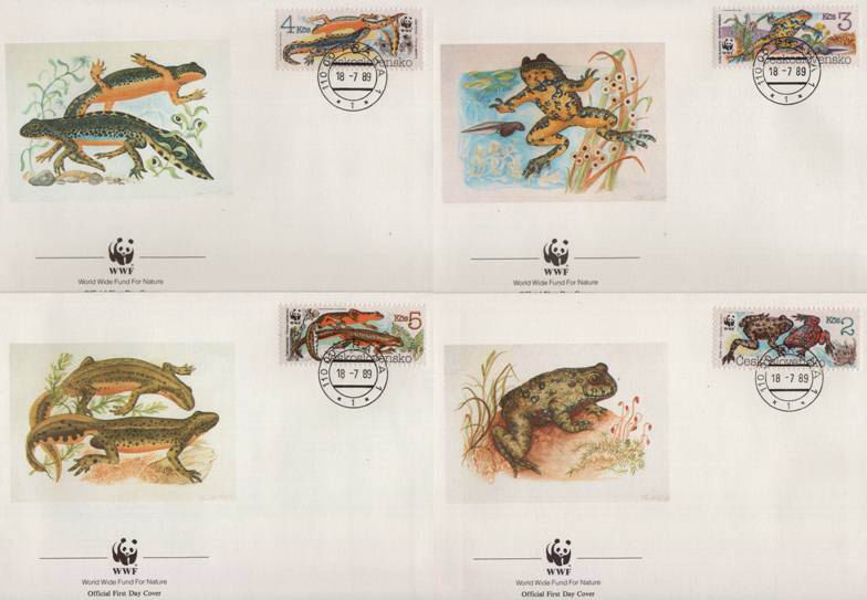 (image for) WWF Czechoslovakia 1989 Fdc Amphibians Toads & Newts