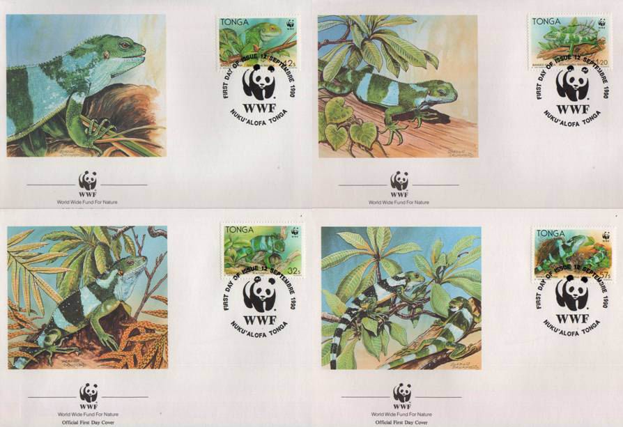 (image for) WWF Tonga 1990 Fdc Banded Iguana