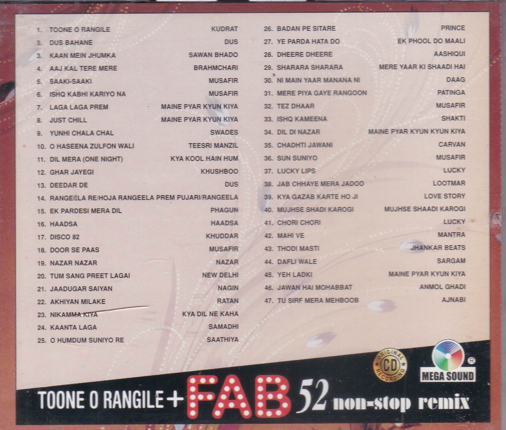 (image for) Toone O Rangeelay + Fab 52 Remixes Ms Cd Superb Recording