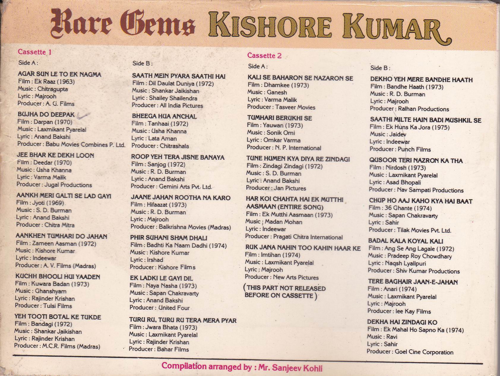 (image for) Indian Cd Kishore Kumar Rare Gems Audio CD