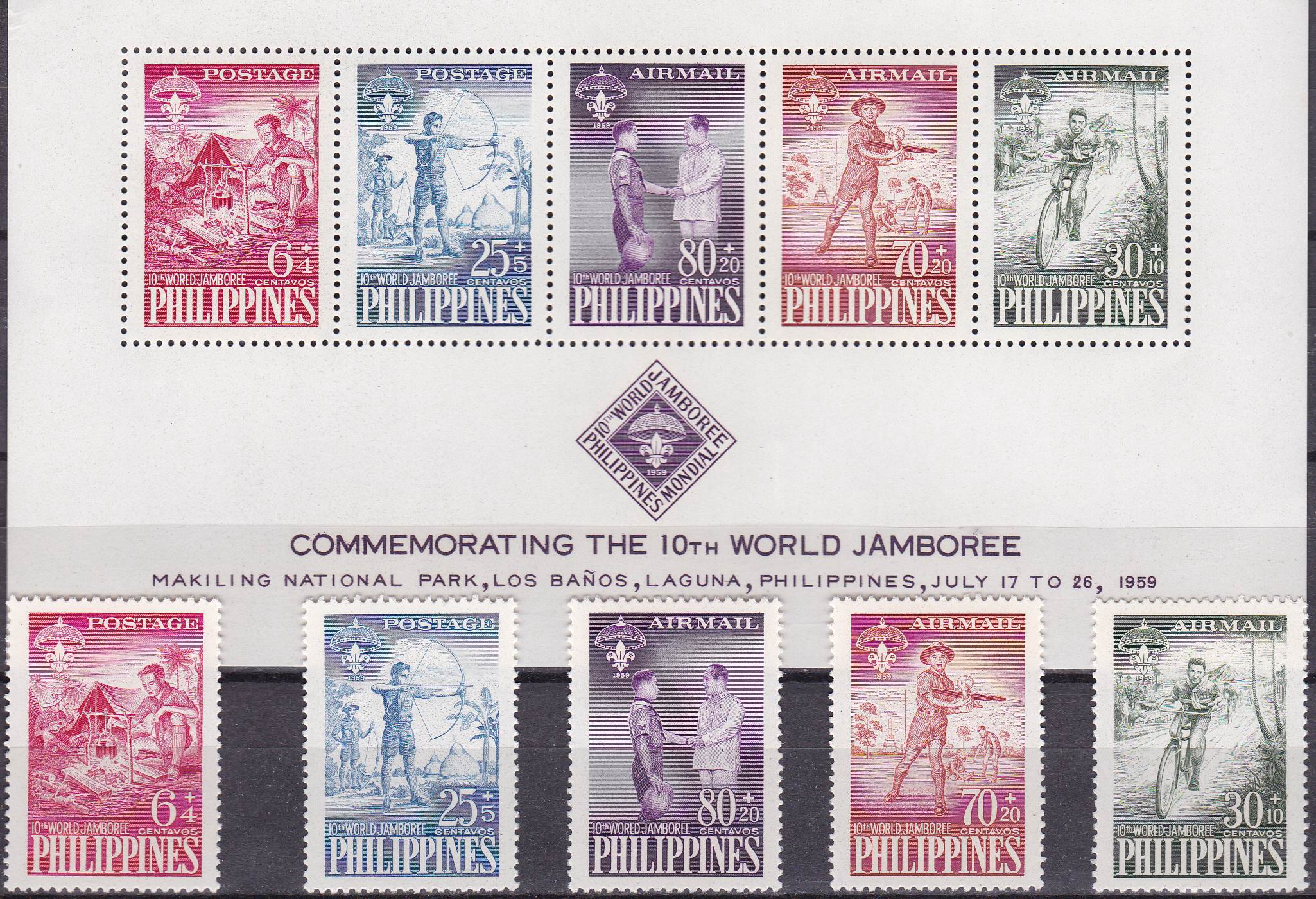 (image for) Philippines 1959 S/Sheet & Stamps World Scout Jamboree MNH