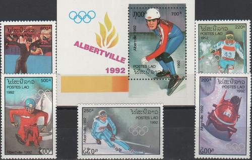 (image for) Laos 1992 S/Sheet & Stamps Olympics Albertville Skating