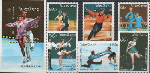 (image for) Laos 1989 S/Sheet & Stamps Winter Olympics MNH