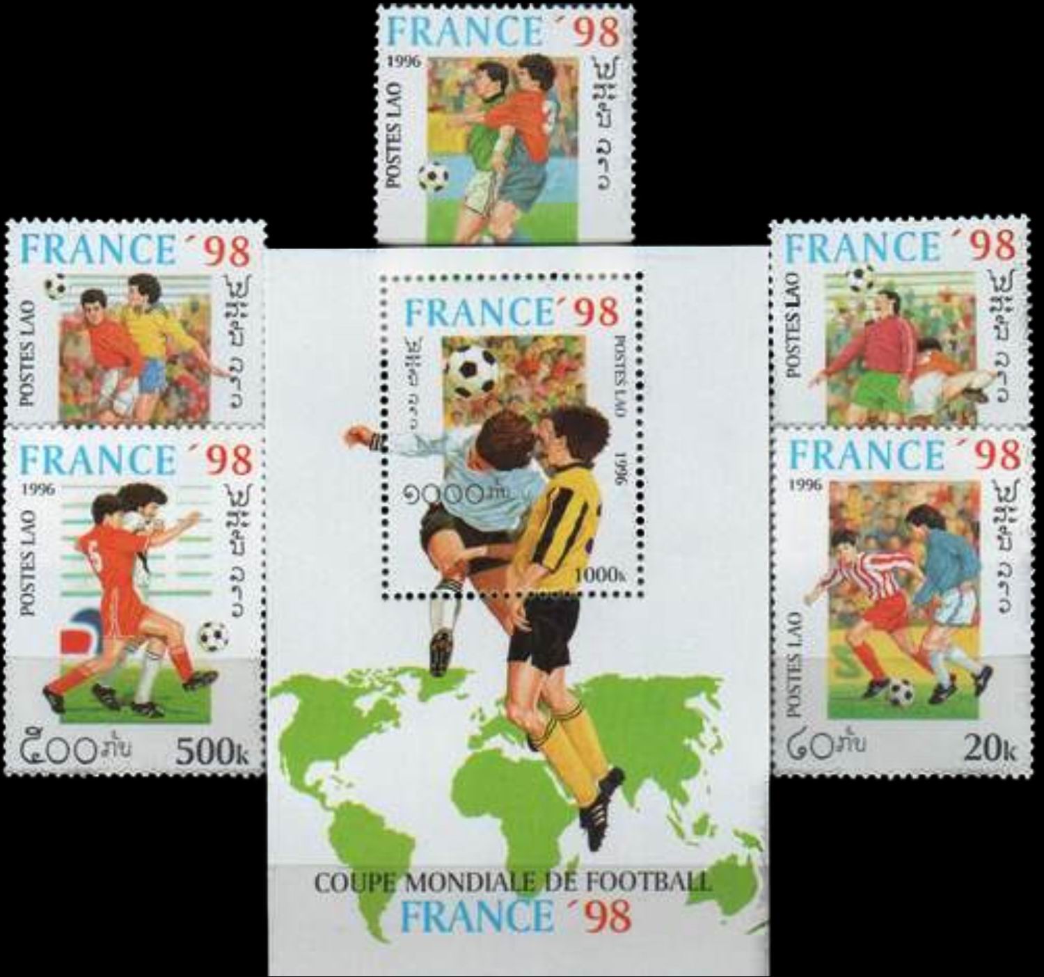 (image for) Laos 1996 S/Sheet & Stamps France 98 Football Soccer