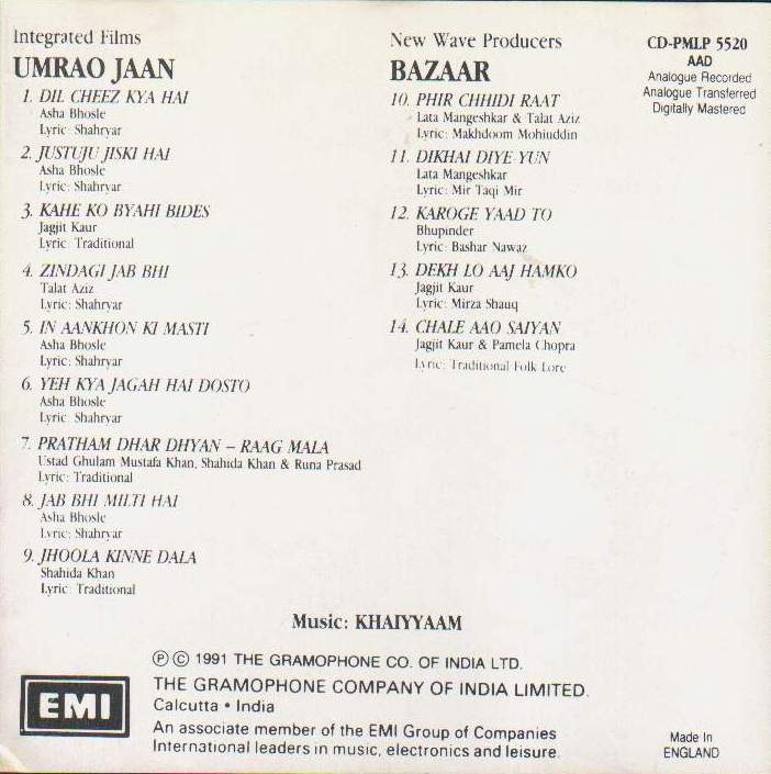(image for) Indian Cd Umrao Jaan Bazaar EMI Cd