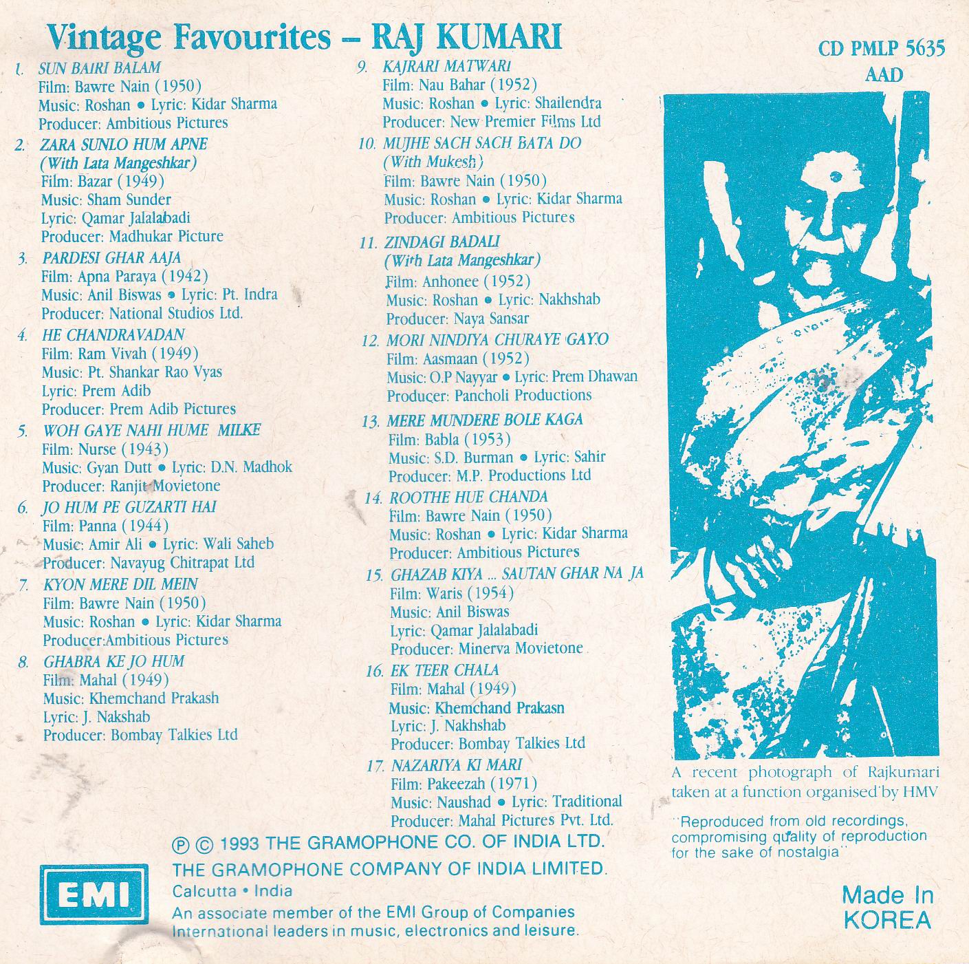 (image for) Vintage Favourites Rajkumari EMI CD