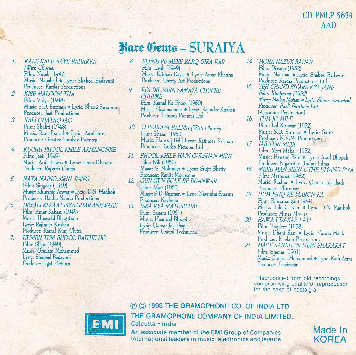 (image for) Rare Gems Suraiya EMI CD
