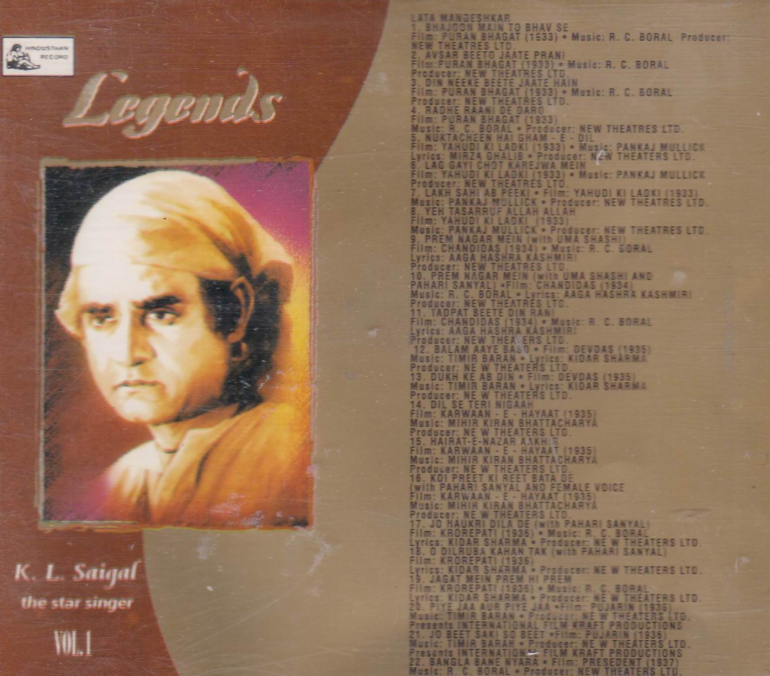 (image for) Indian Cd Legend K L Saigal Vol 1 EMI CD