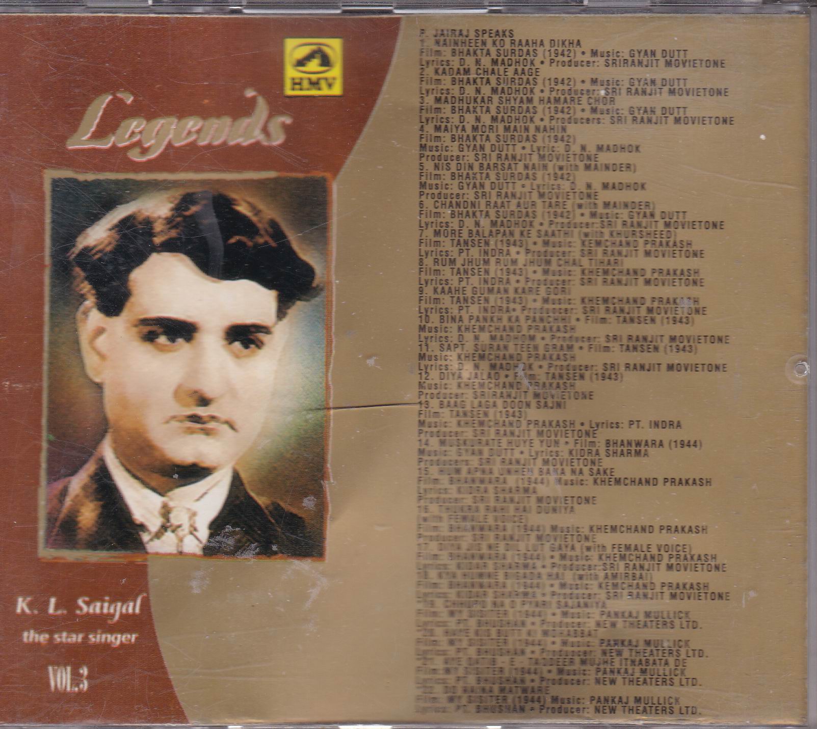 (image for) Indian Cd Legend K L Saigal Vol 3 EMI CD