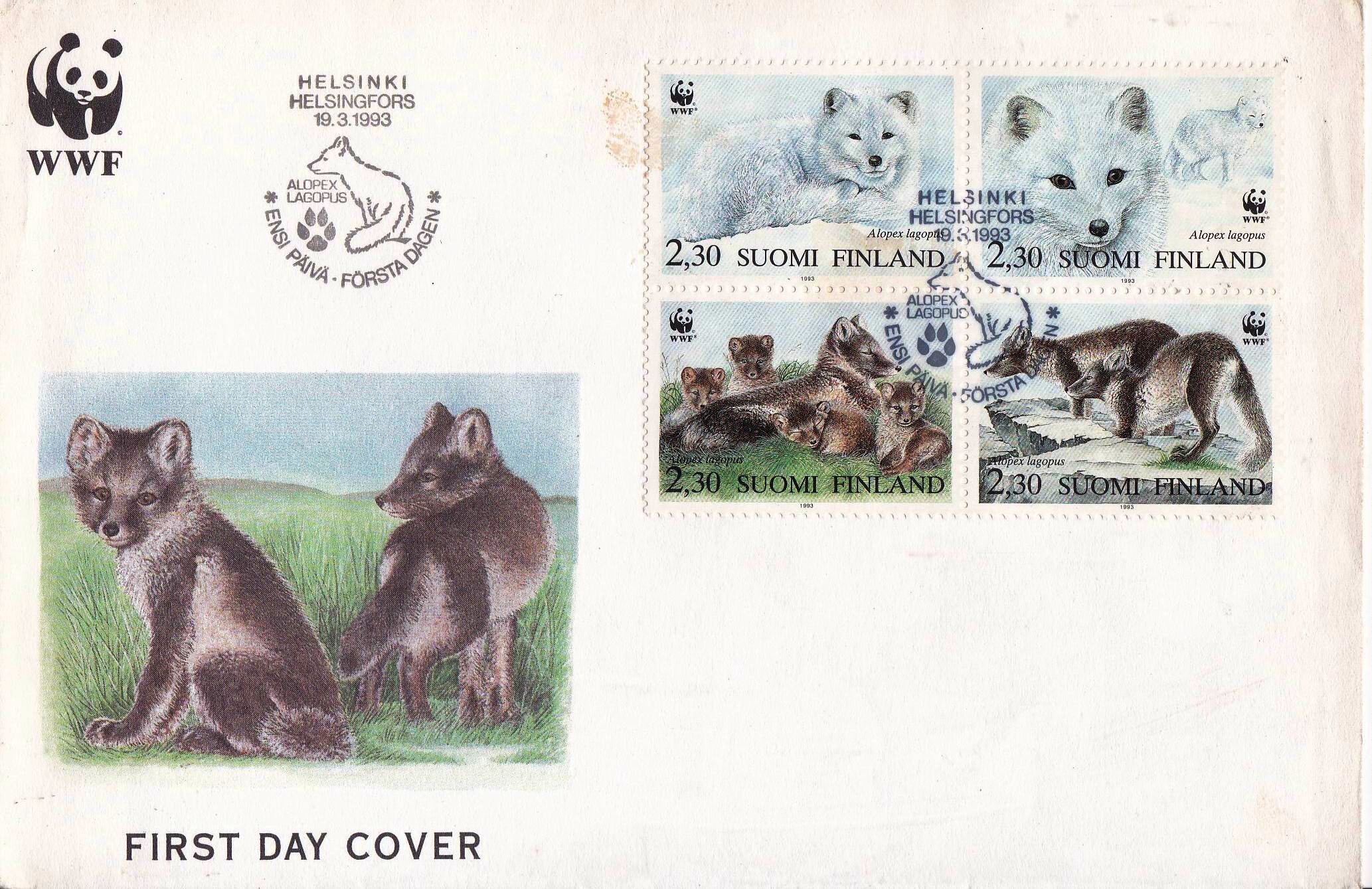 (image for) WWF Finland 1993 Beautiful Fdc Foxes