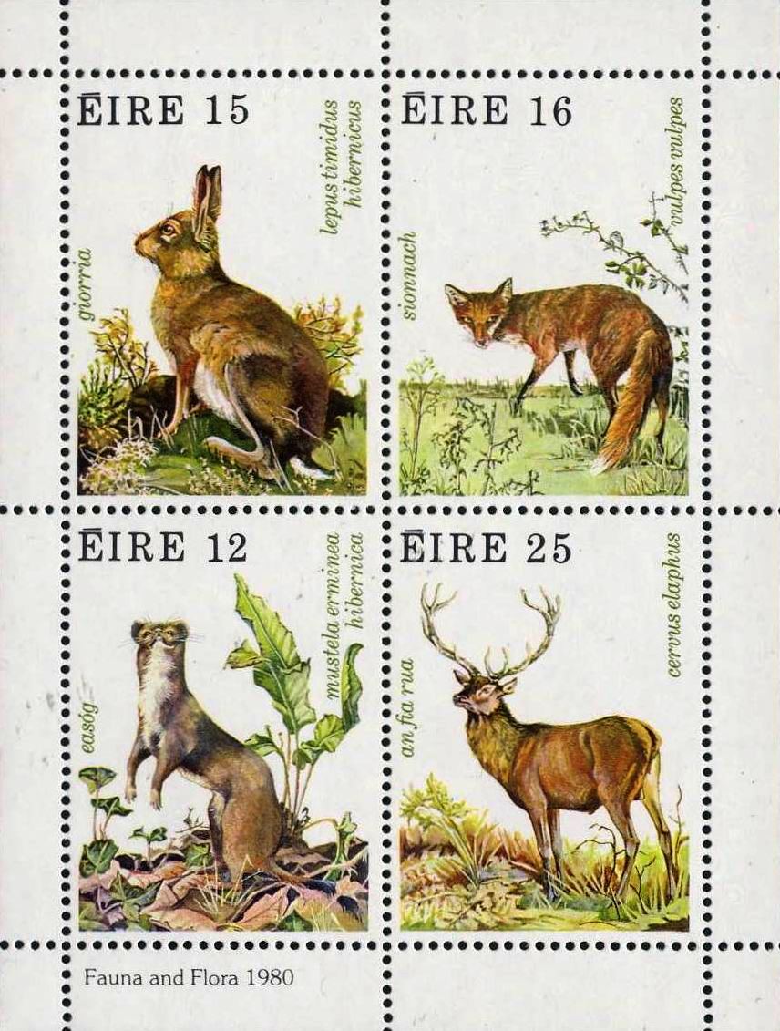 (image for) Eireland 1980 Stamps Irish Ermine Hare Hunting Fox Red Deer MNH
