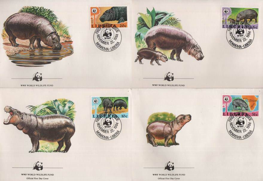(image for) WWF Liberia 1984 Beautiful Fdc Hippopotamus