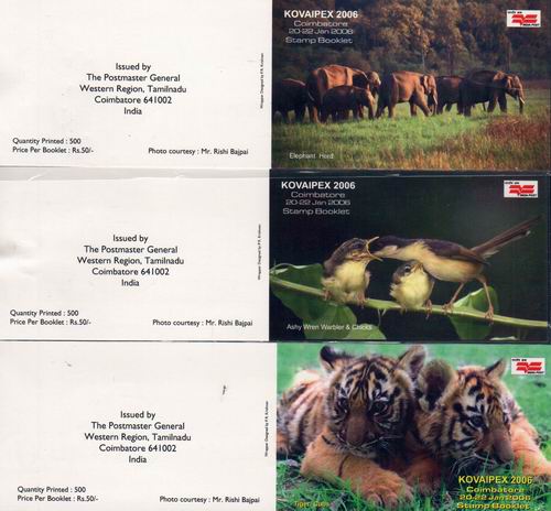 (image for) India 2006 3 Booklets Elephants Birds Tiger Wildlife Santuaries