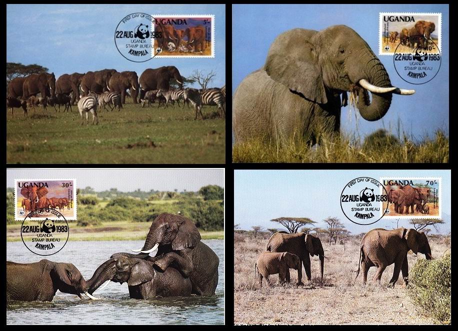 (image for) WWF Uganda 1983 Maxi Cards Elephants