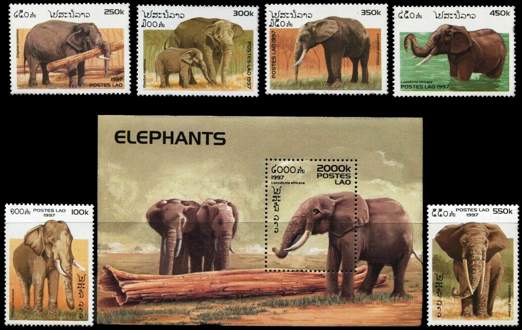 (image for) Laos 1997 S/Sheet & Stamps Elephants
