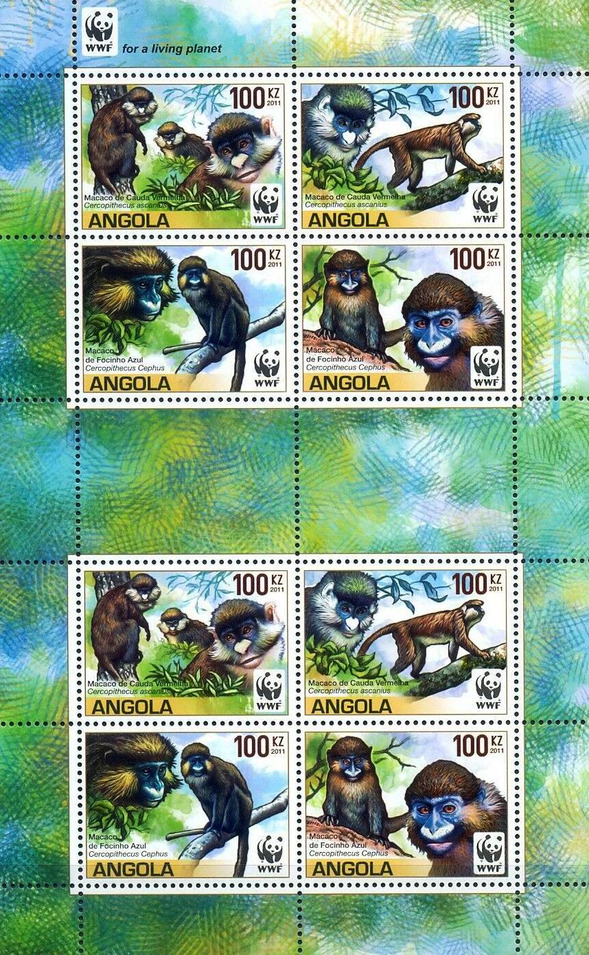 (image for) WWF Angola 2011 Stamps Endangered Species Moustached Monkey MNH