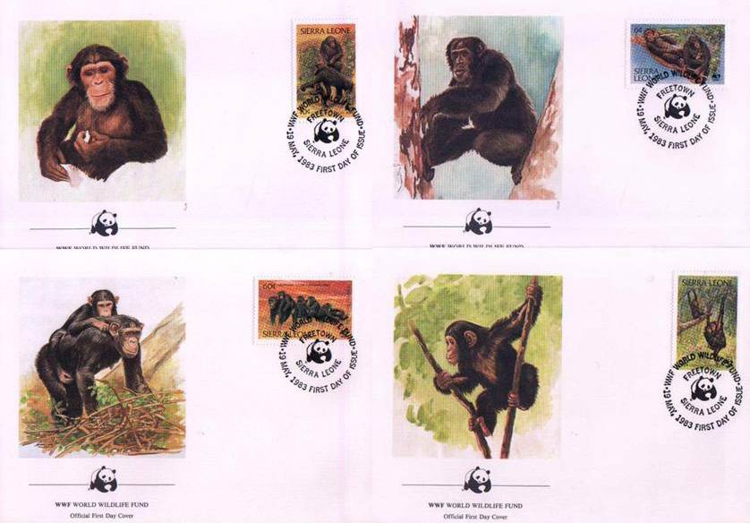 (image for) WWF Sierra Leone 1983 Beautiful Fdc Chimpanzees