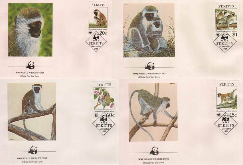 (image for) WWF St Kitts 1986 Beautiful Fdc Monkeys