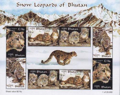 (image for) Bhutan 2002 Beautiful Stamps Sheet Snow Leopard
