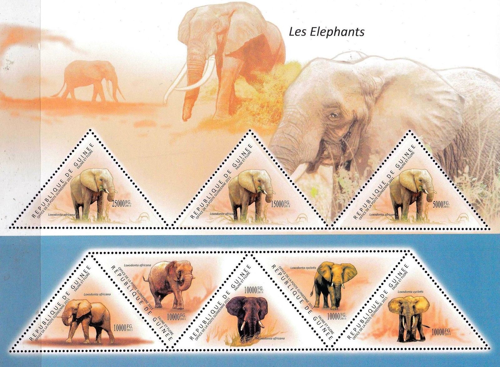 (image for) Guinea 2011 Stamps Triangular Elephants MNH