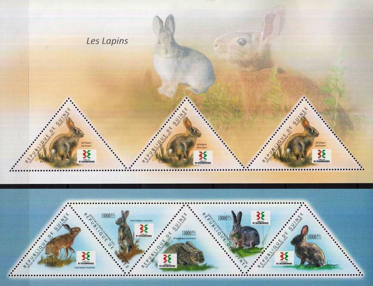 (image for) Guinea 2011 Stamps Triangular Rabbits MNH
