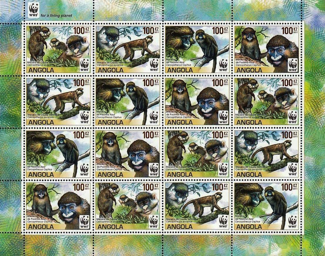 (image for) WWF Angola 2011 Stamps Endangered Species Moustached Monkey MNH