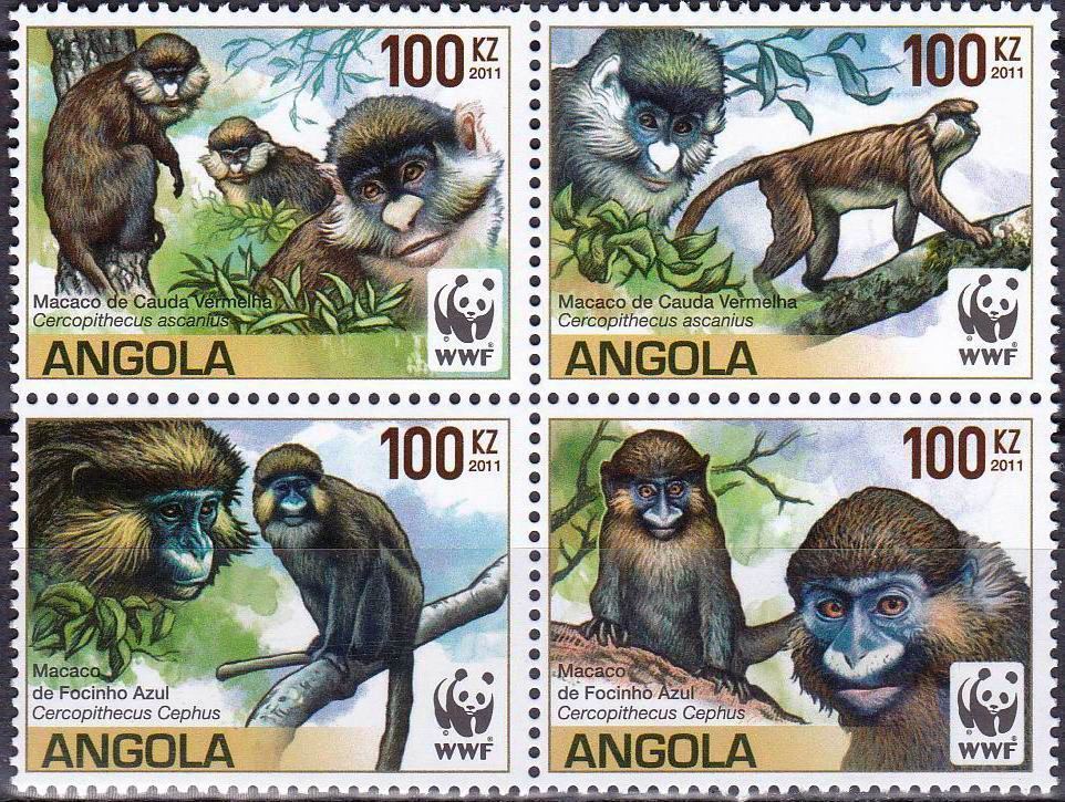 (image for) WWF Angola 2011 Stamps Endangered Species Moustached Monkey MNH