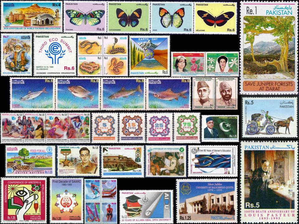 (image for) Pakistan Stamps 1995 Year Pack Benazir Bhutto Snakes Fishes
