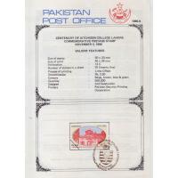 Pakistan Fdc 1986 Brochure & Stamp Aitchison College Lahore