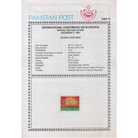 Pakistan Fdc 1992 Brochure Stamp Conference Nutrition